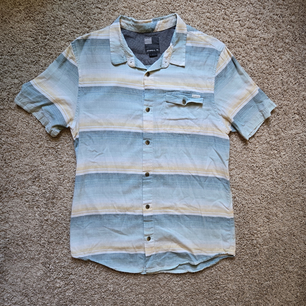O'Neill Men's Casual Shirt - Blue and Cream Stripes